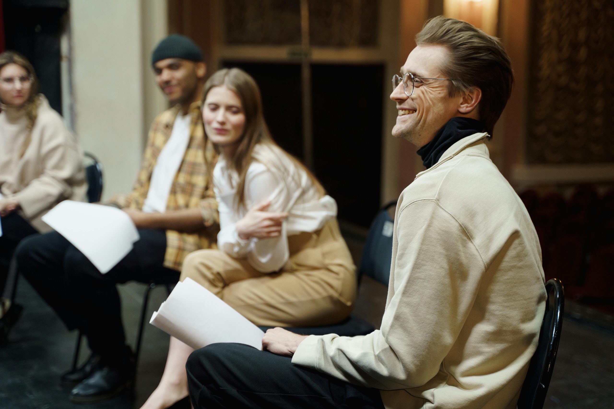 People rehearsing lines